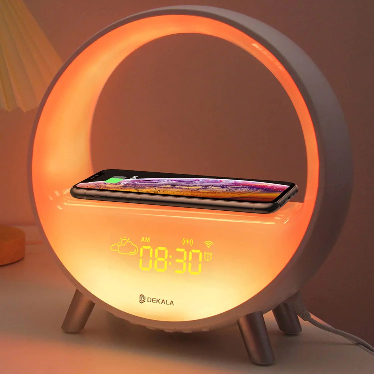 Dekala Arches Sunrise Alarm Clock with 15W Fast Wireless Charging White Noise Sound Machine Smart Ambient Lamp Gradual Sunrise App & Touch Control Updated Smart Version